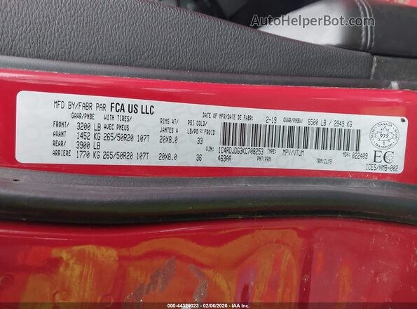 1C4RDJDG3KC708253 2019 DODGE DURANGO Красный Вид подкапотного пространства