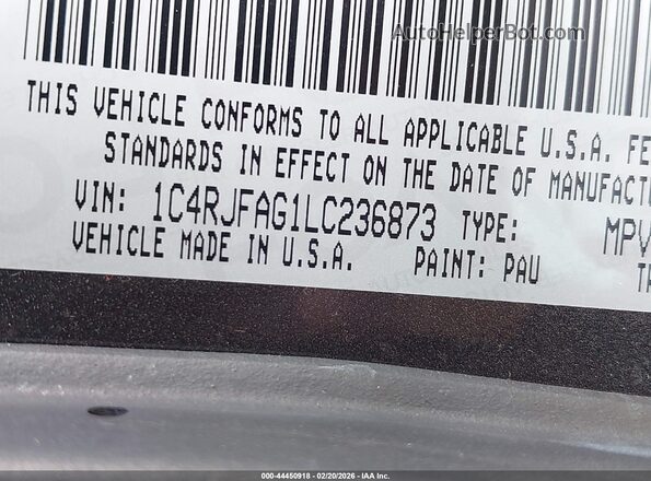 1C4RJFAG1LC236873 2020 JEEP GRAND CHEROKEE Серый Вид подкапотного пространства