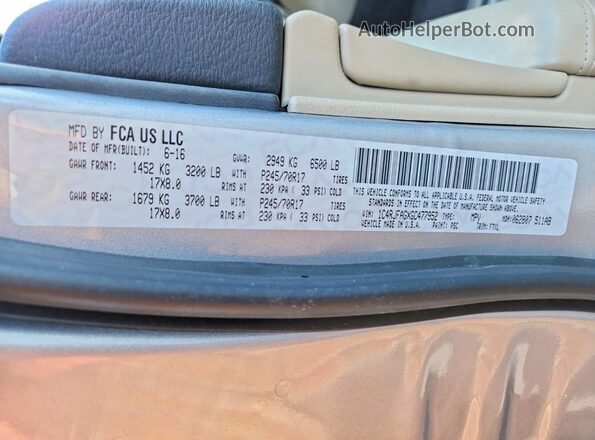 1C4RJFAGXGC477952 2016 JEEP GRAND Серебряный Панорамный вид салона 360°