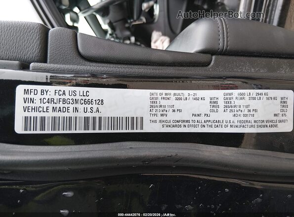 1C4RJFBG3MC666128 2021 JEEP GRAND CHEROKEE Черный Вид подкапотного пространства