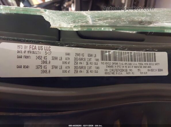 1C4RJFBG7HC894168 2017 JEEP GRAND CHEROKEE Черный Вид подкапотного пространства