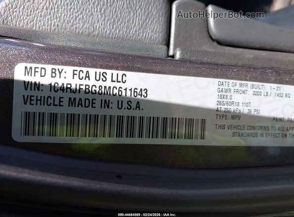 1C4RJFBG8MC611643 2021 JEEP GRAND CHEROKEE Серый Вид подкапотного пространства