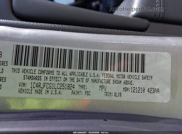 1C4RJFCG1LC251824 2020 JEEP GRAND CHEROKEE Серебряный Вид подкапотного пространства