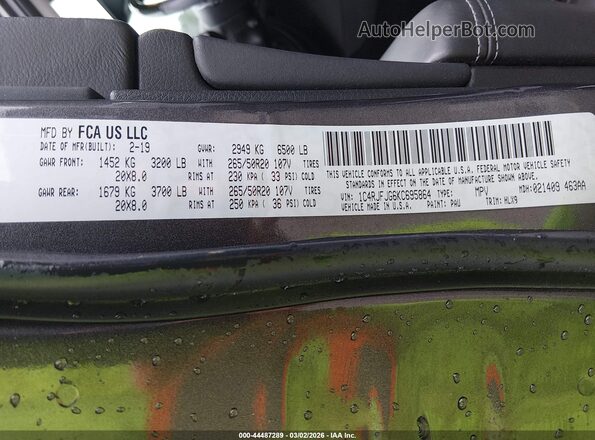 1C4RJFJG6KC695864 2019 JEEP GRAND CHEROKEE Серый Вид подкапотного пространства