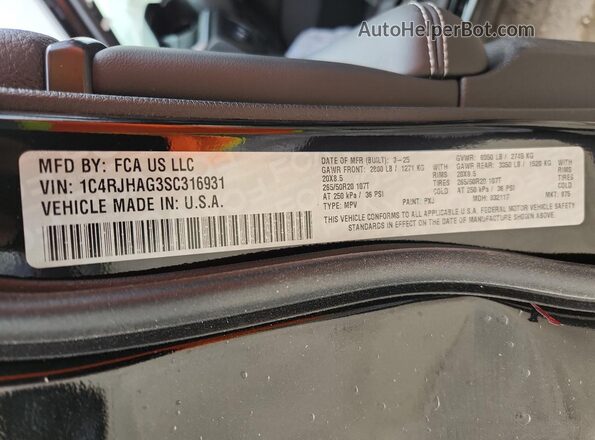 1C4RJHAG3SC316931 2025 JEEP GRAND Черный Вид наклейки с VIN-кодом