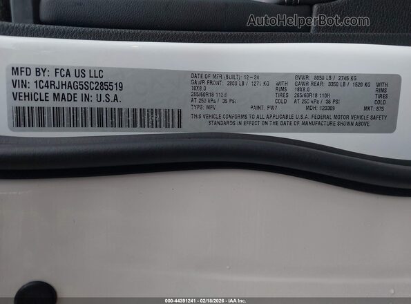 1C4RJHAG5SC285519 2025 JEEP GRAND CHEROKEE Белый Вид подкапотного пространства