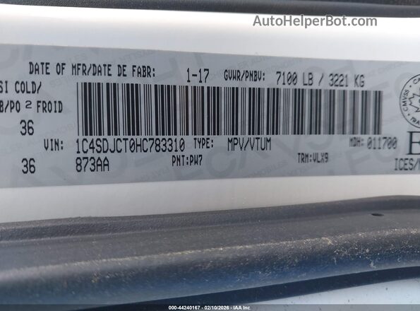 1C4SDJCT0HC783310 2017 DODGE DURANGO White Widok komory silnika