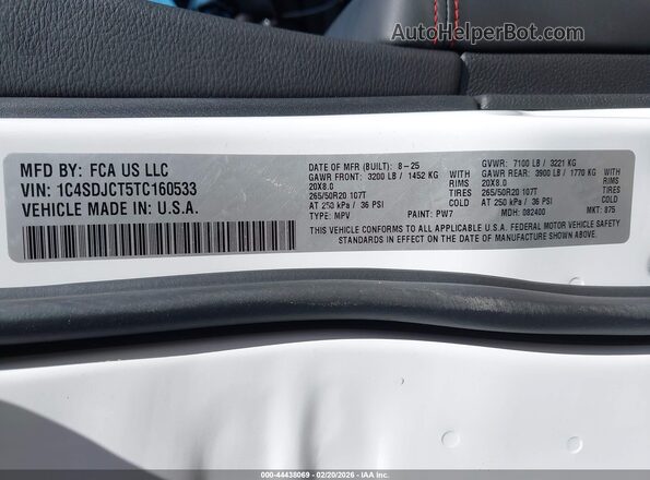 1C4SDJCT5TC160533 2026 DODGE DURANGO Белый Вид подкапотного пространства