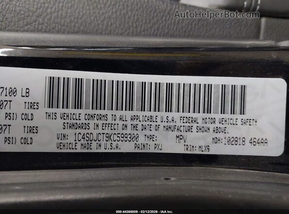 1C4SDJCT9KC599300 2019 DODGE DURANGO Черный Вид подкапотного пространства