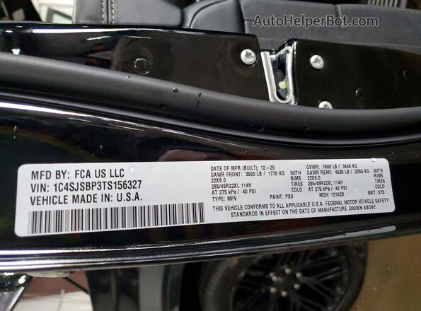 1C4SJSBP3TS156327 2026 JEEP GRAND Black Vista de la etiqueta del VIN