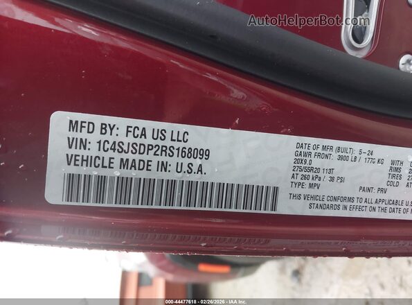 1C4SJSDP2RS168099 2024 JEEP WAGONEER L Красный Вид подкапотного пространства