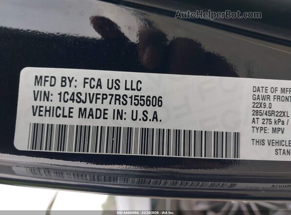 1C4SJVFP7RS155606 2024 JEEP GRAND WAGONEER Черный Вид подкапотного пространства