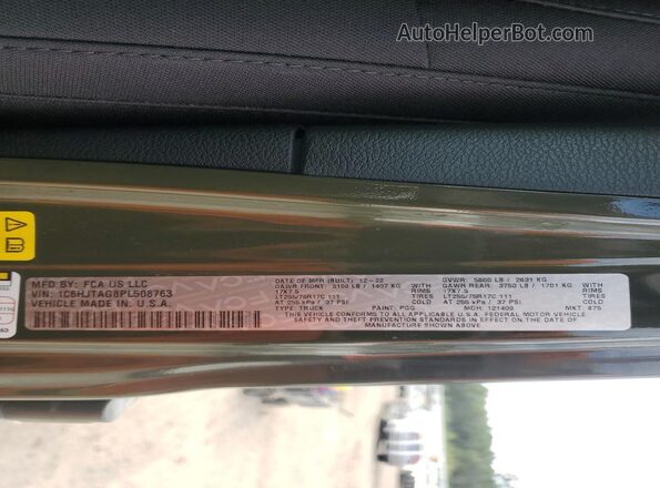 1C6HJTAG8PL508763 2023 JEEP GLADIATOR Зеленый Вид наклейки с VIN-кодом