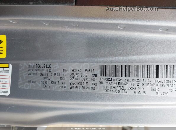 1C6HJTFG5LL138360 2020 JEEP GLADIATOR Серебряный Вид подкапотного пространства