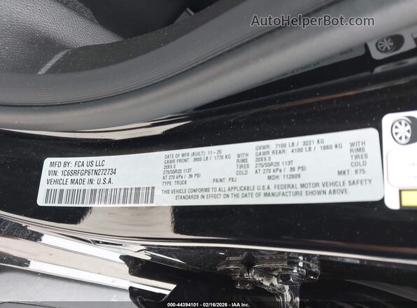 1C6SRFGP6TN272734 2026 RAM 1500 Черный Вид подкапотного пространства