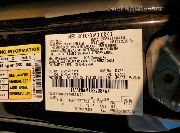 1FA6P8AM1G5208767 2016 FORD MUSTANG Черный Вид подкапотного пространства
