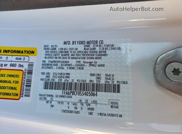 1FA6P8CF0S5405064 2025 FORD MUSTANG Белый Вид подкапотного пространства