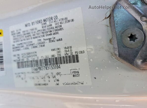 1FA6P8CF7K5153104 2019 FORD MUSTANG Белый Вид наклейки с VIN-кодом