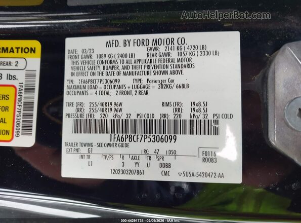 1FA6P8CF7P5306099 2023 FORD MUSTANG Черный Вид подкапотного пространства