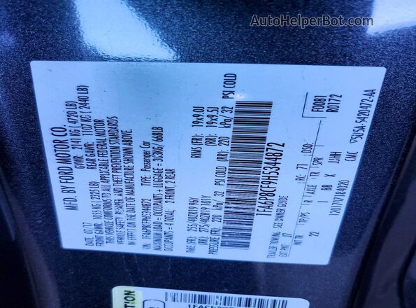 1FA6P8CF9H5344872 2017 FORD MUSTANG Черный Вид наклейки с VIN-кодом