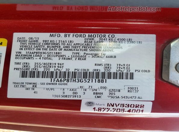 1FA6P8TH3G5211881 2016 FORD MUSTANG Red Widok komory silnika