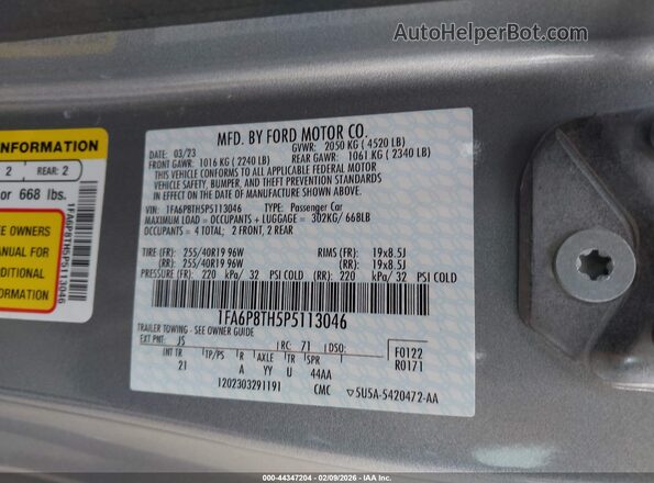 1FA6P8TH5P5113046 2023 FORD MUSTANG Серебряный Вид подкапотного пространства