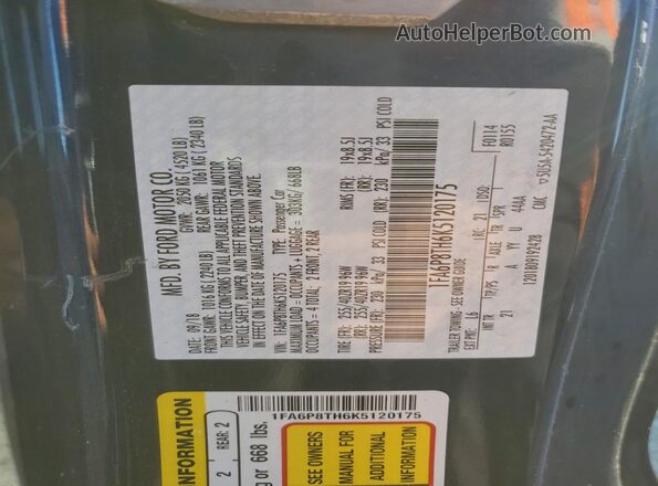 1FA6P8TH6K5120175 2019 FORD MUSTANG Blue Widok naklejki z numerem VIN