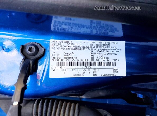 1FADP3F26JL241445 2018 FORD FOCUS Синий Вид подкапотного пространства