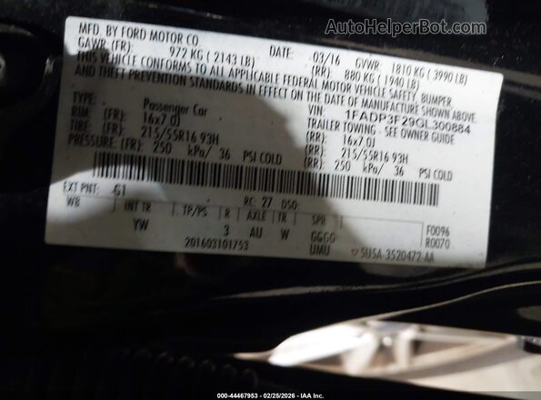 1FADP3F29GL300884 2016 FORD FOCUS Black ძრავის განყოფილების ხედი