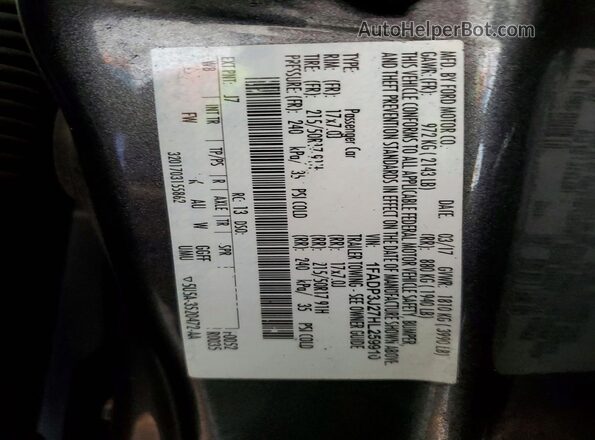 1FADP3J27HL259910 2017 FORD FOCUS Угольный Вид подкапотного пространства