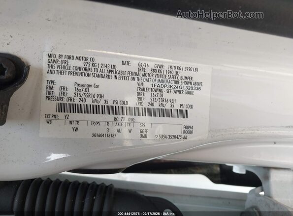 1FADP3K24GL320336 2016 FORD FOCUS Белый Вид подкапотного пространства