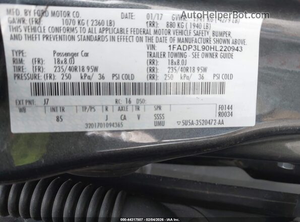 1FADP3L90HL220943 2017 FORD FOCUS ST Серый Вид подкапотного пространства