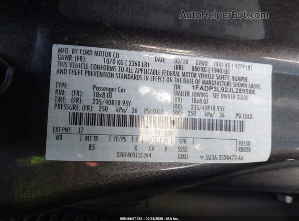 1FADP3L92JL289588 2018 FORD FOCUS ST Серый Вид подкапотного пространства