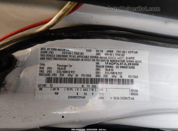 1FADP3L97JL283009 2018 FORD FOCUS ST Белый Вид подкапотного пространства