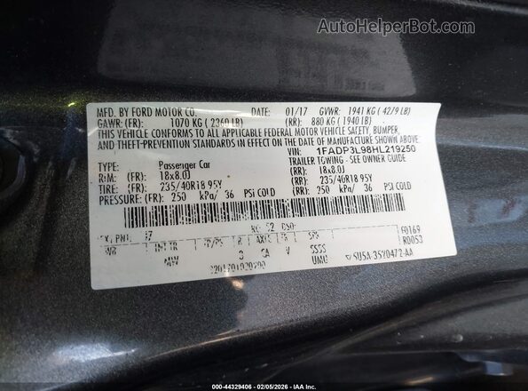 1FADP3L98HL219250 2017 FORD FOCUS ST Серый Вид подкапотного пространства