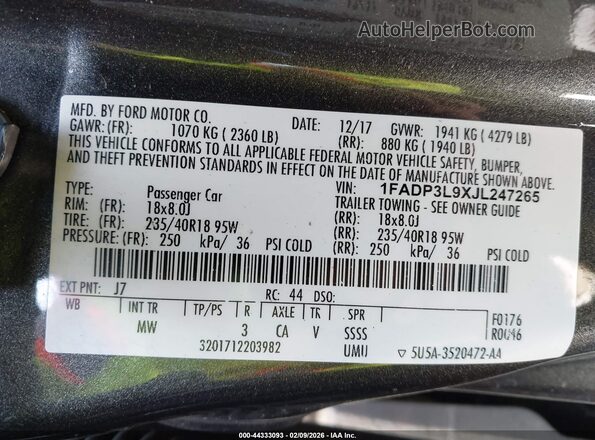 1FADP3L9XJL247265 2018 FORD FOCUS ST Gray Widok komory silnika