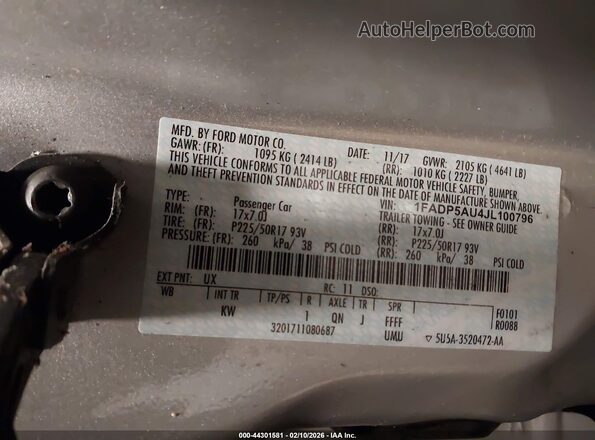 1FADP5AU4JL100796 2018 FORD C-MAX HYBRID Silver Widok komory silnika