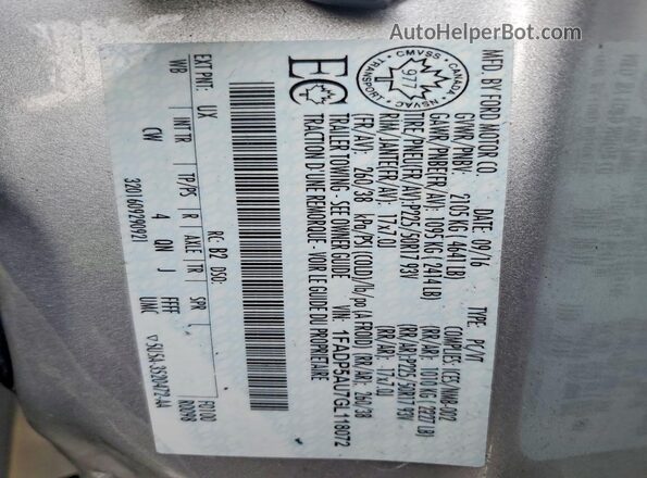 1FADP5AU7GL118072 2016 FORD C-MAX Серебряный Вид наклейки с VIN-кодом