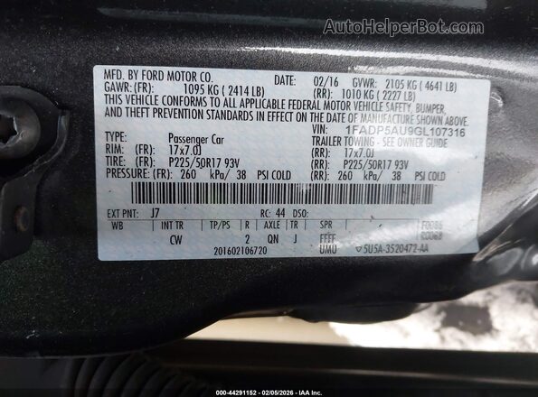 1FADP5AU9GL107316 2016 FORD C-MAX HYBRID Серый Вид подкапотного пространства