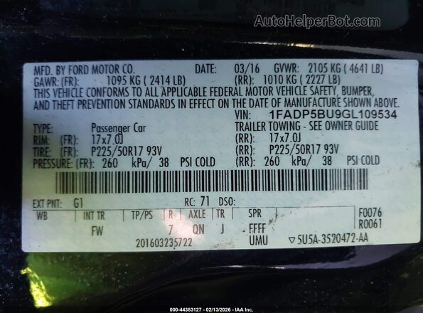 1FADP5BU9GL109534 2016 FORD C-MAX HYBRID Черный Вид подкапотного пространства