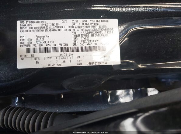 1FADP5CU0GL112269 2016 FORD C-MAX ENERGI Черный Вид подкапотного пространства