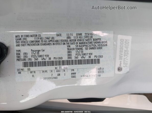 1FADP5CU7GL103228 2016 FORD C-MAX ENERGI Белый Вид подкапотного пространства