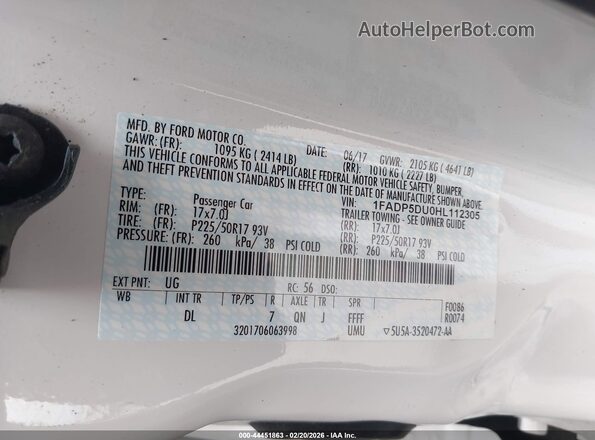 1FADP5DU0HL112305 2017 FORD C-MAX HYBRID White Widok komory silnika
