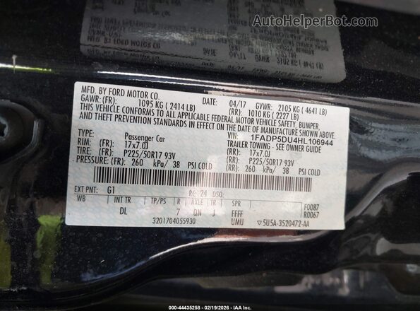 1FADP5DU4HL106944 2017 FORD C-MAX HYBRID Черный Вид подкапотного пространства