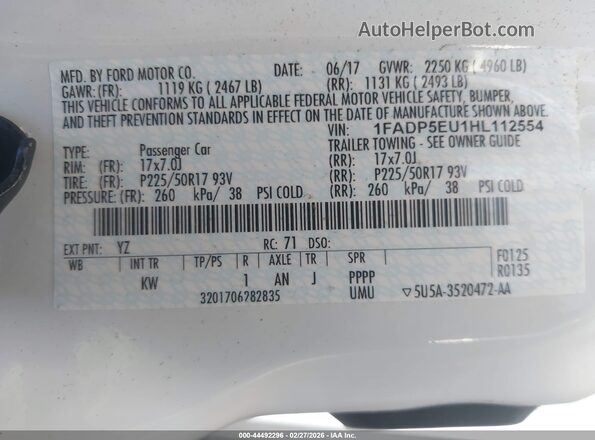 1FADP5EU1HL112554 2017 FORD C-MAX ENERGI Белый Вид подкапотного пространства