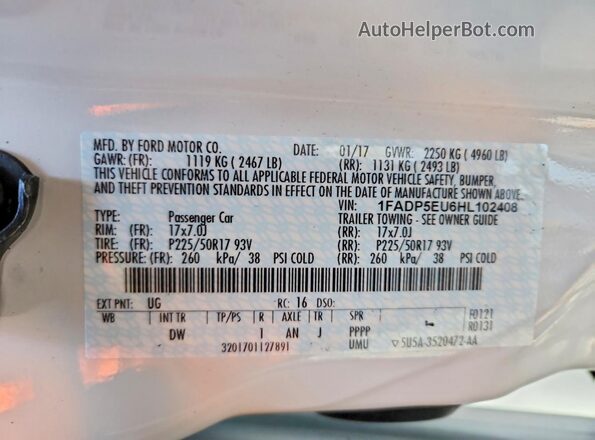 1FADP5EU6HL102408 2017 FORD C-MAX White Vista de la etiqueta del VIN