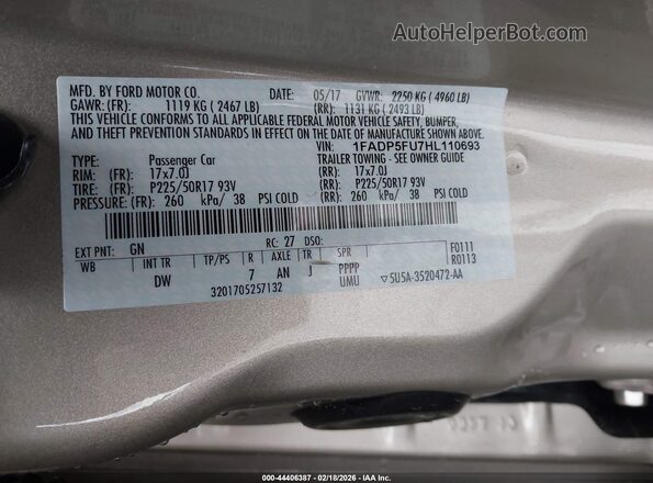 1FADP5FU7HL110693 2017 FORD C-MAX ENERGI Желто-коричневый Вид подкапотного пространства