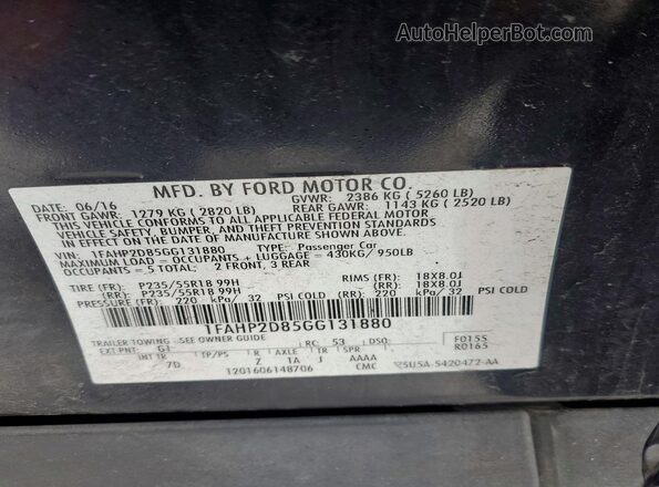 1FAHP2D85GG131880 2016 FORD TAURUS Черный Вид подкапотного пространства