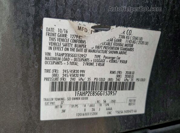 1FAHP2E85GG153957 2016 FORD TAURUS Серый Вид подкапотного пространства