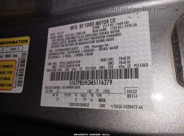 1FATP8UH3M5116279 2021 FORD MUSTANG Silver Engine compartment view